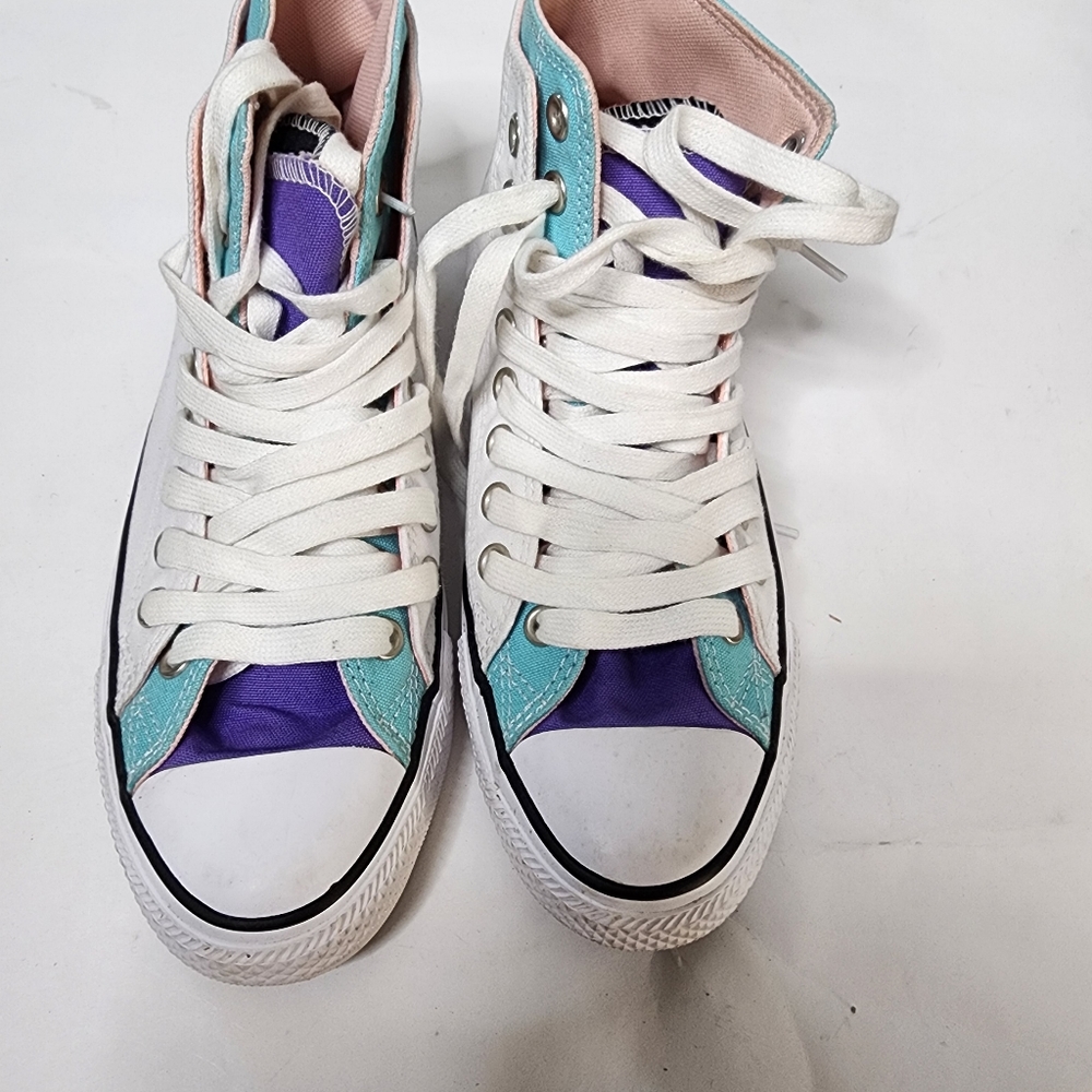 Unisex Purple, Teal and White Hightop Converse